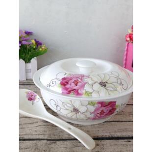 9英寸汤碗带盖品锅陶瓷餐具创意汤古大碗家用大号汤碗汤盆勺组合