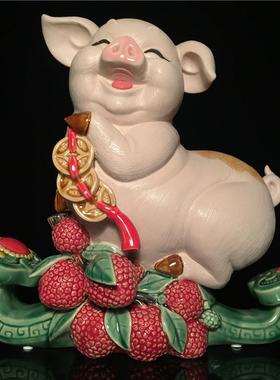 石湾公仔陶瓷猪摆件家居电视柜十二生肖动物装饰品乔迁开业送礼物