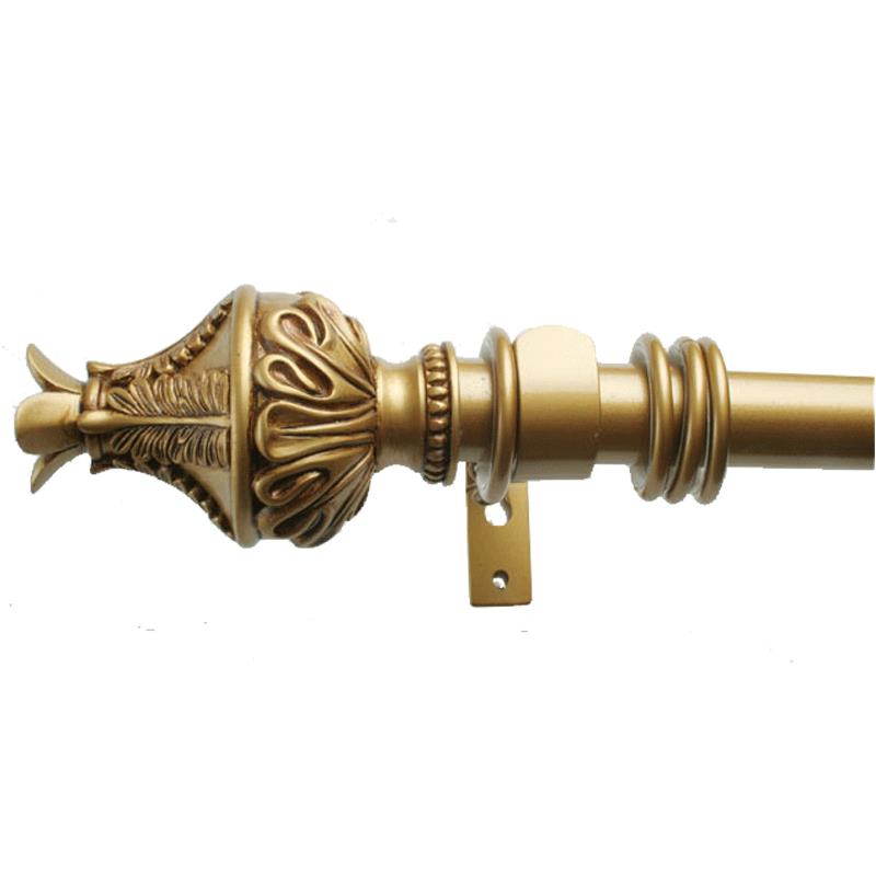 圣奇尼美国进口铁艺罗马杆窗帘杆雕花仿古花蕾头金黄色双杆装饰杆
