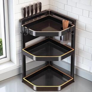 不锈钢厨房置物架台面三角调料挂架墙角转角收纳免打孔架子调味罐