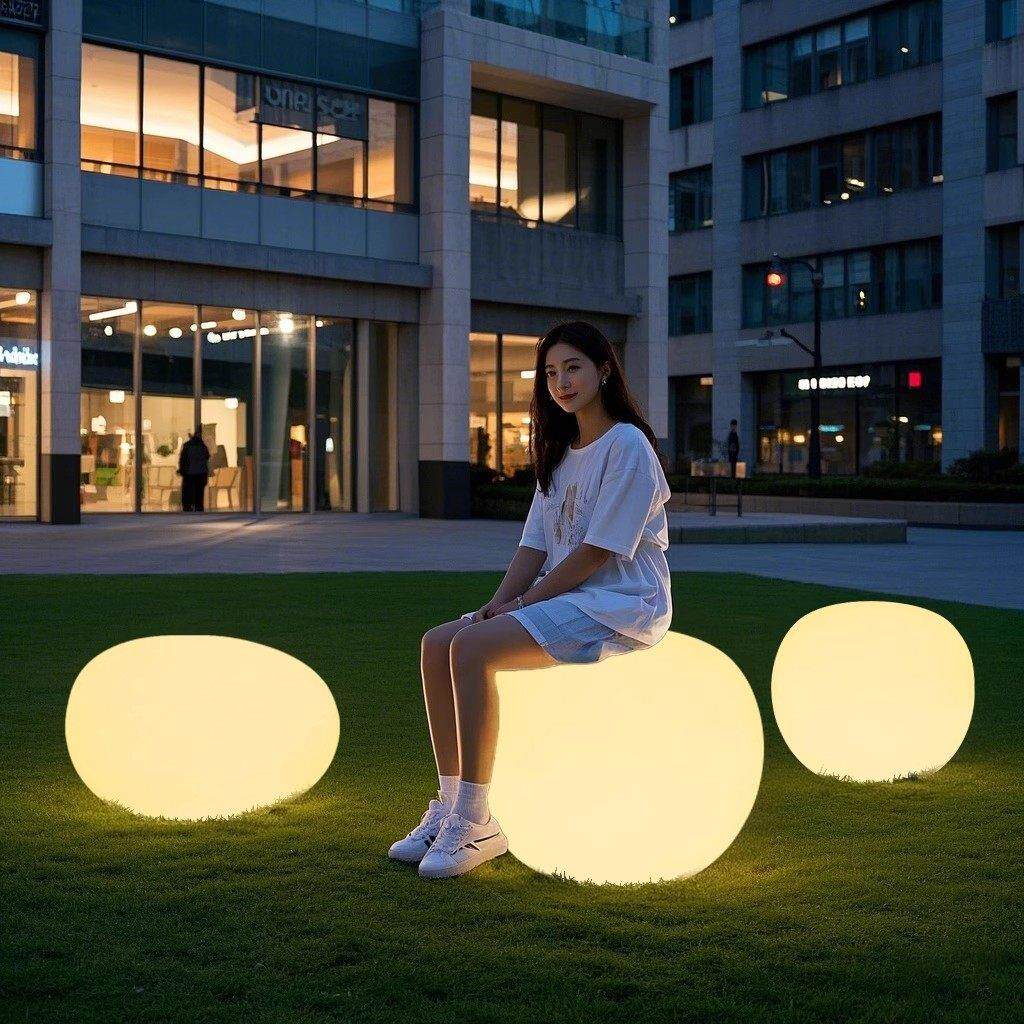 网红户外发光石头凳酒店商场露台休闲区座椅仿真鹅卵石景观庭院灯