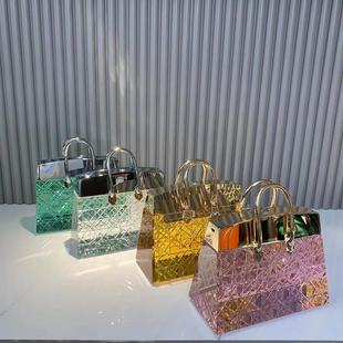 现代氛围CRYSTAL创意轻奢高级感水晶手提包调光充电卧室床头台灯