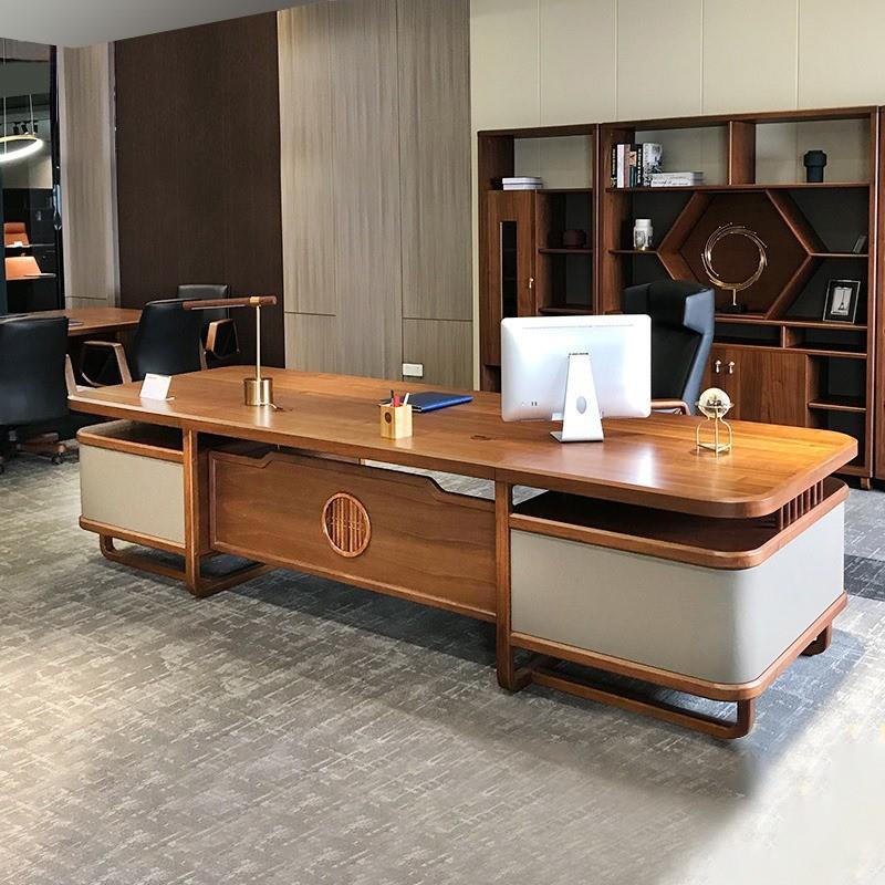 新中式高端时尚实木办公桌现代简约大班台总裁桌董事长办公室家具