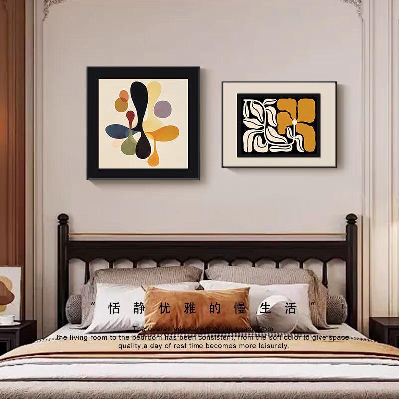 法式复古卧室床头装饰画抽象几何主卧房间挂画小众高级感餐厅壁画图片