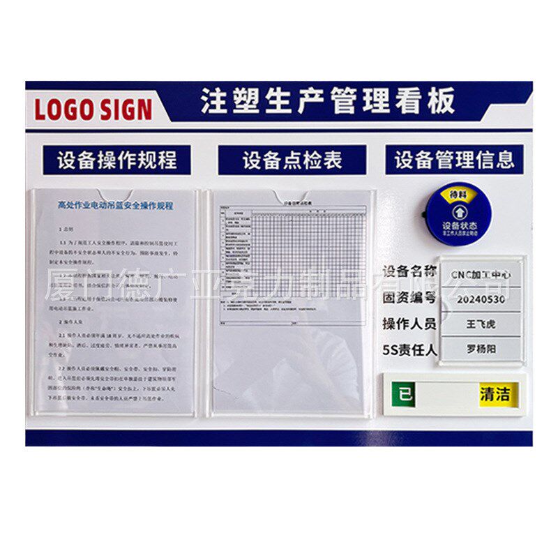 工厂生产车间5S管理看板工艺点检表展示设备状态标识牌提示牌定制