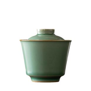 越窑青瓷二才盖碗茶杯单个泡茶碗带盖家用小号梅子青手抓泡茶盖碗