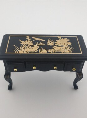 1:12dollhouse娃娃屋 复古书画写字台 怀旧古风书桌 黑色桌子