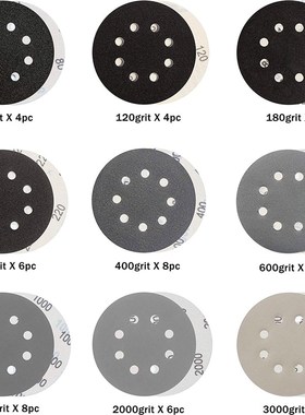 植绒砂纸 996A+5英寸8孔125mm背绒砂纸 套装圆盘打磨水磨砂纸