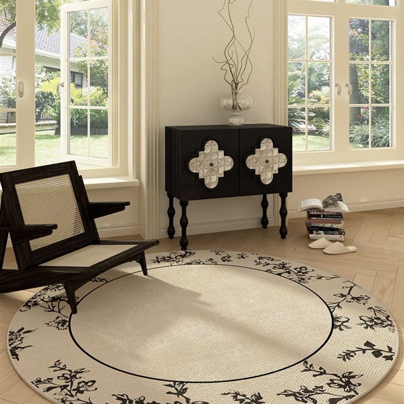 复古圆形地毯客厅沙发茶几卧室床边化妆梳妆台椅子地垫黑色