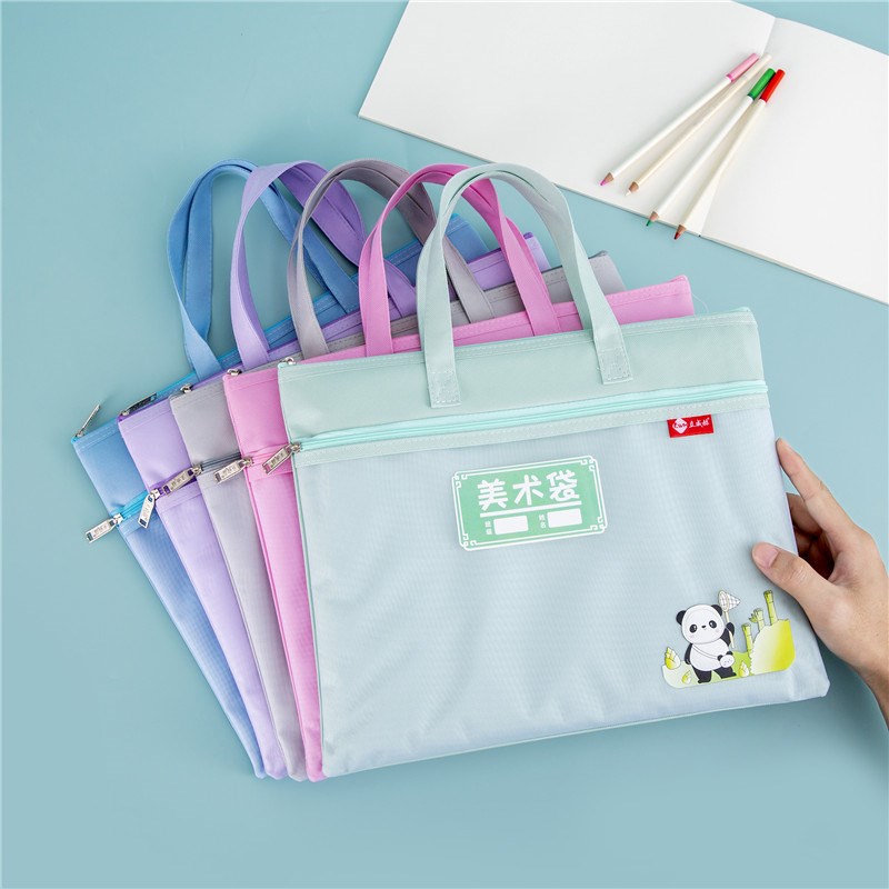 8K美术袋小学生手提袋双层一年级美术工具袋A4画纸素描纸收纳袋