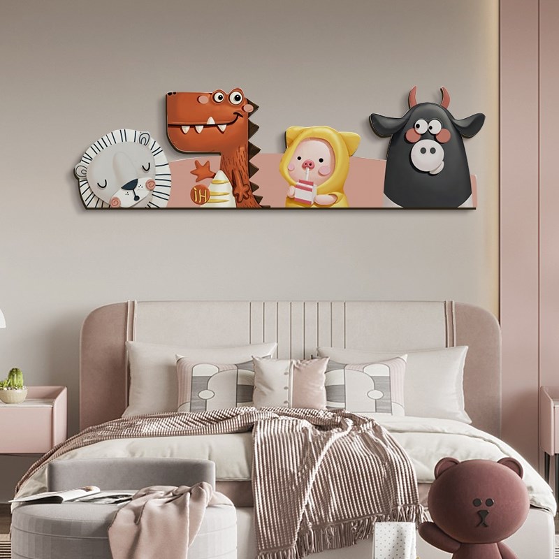 儿童房装饰画男女孩卧室房间壁画卡通动物床头画led壁灯发光挂画图片