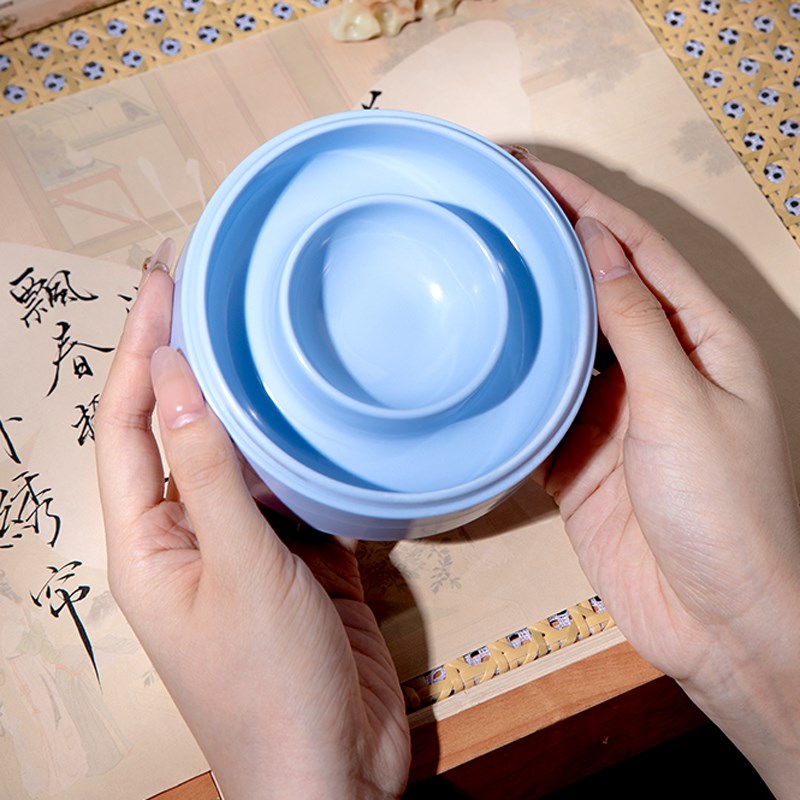 仿瓷火锅砚台书法专用多功能毛笔墨汁防蒸发不干墨砚台带盖保湿防