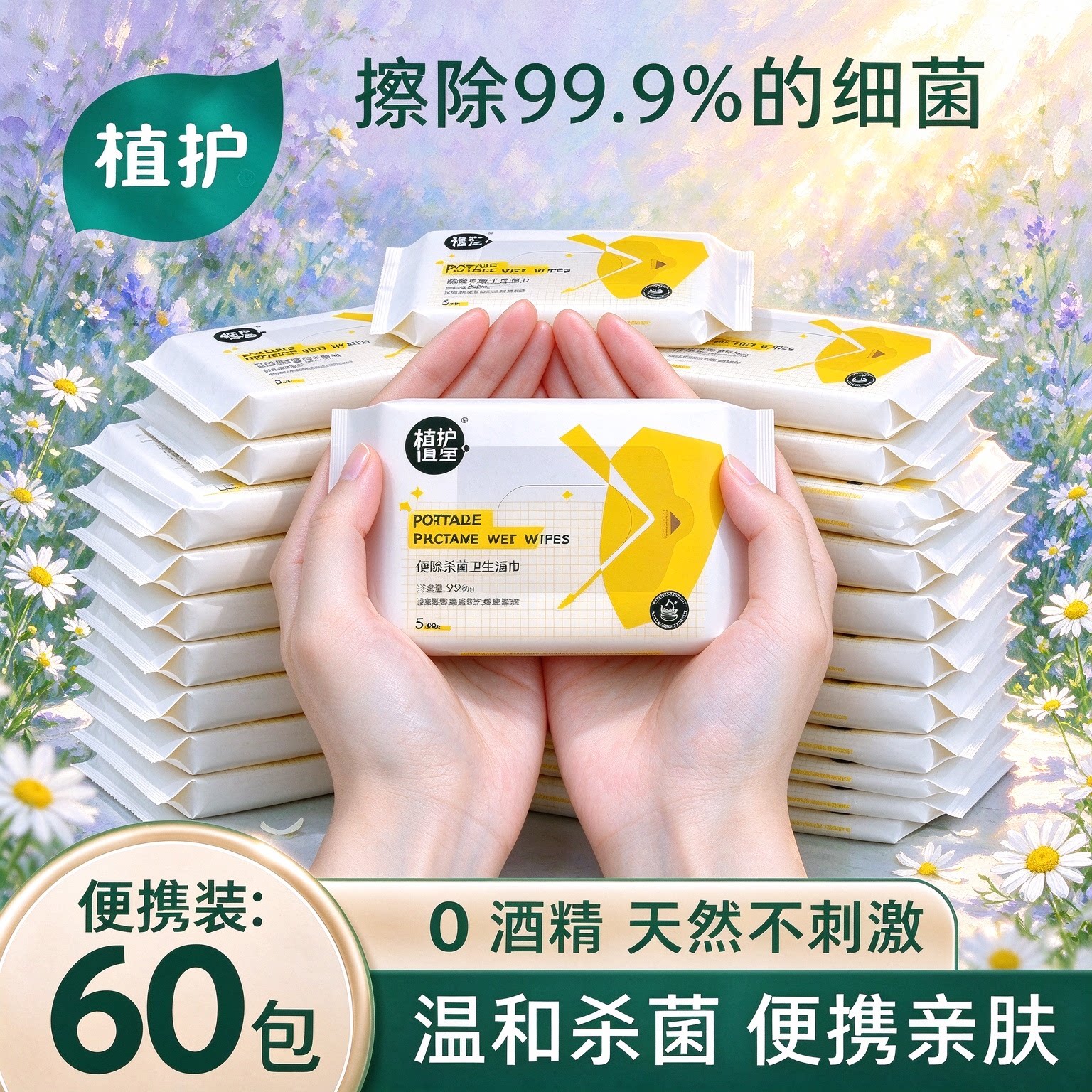植护杀菌湿巾纸卫生家用学生实惠小包便携式迷你儿童手口清洁专研