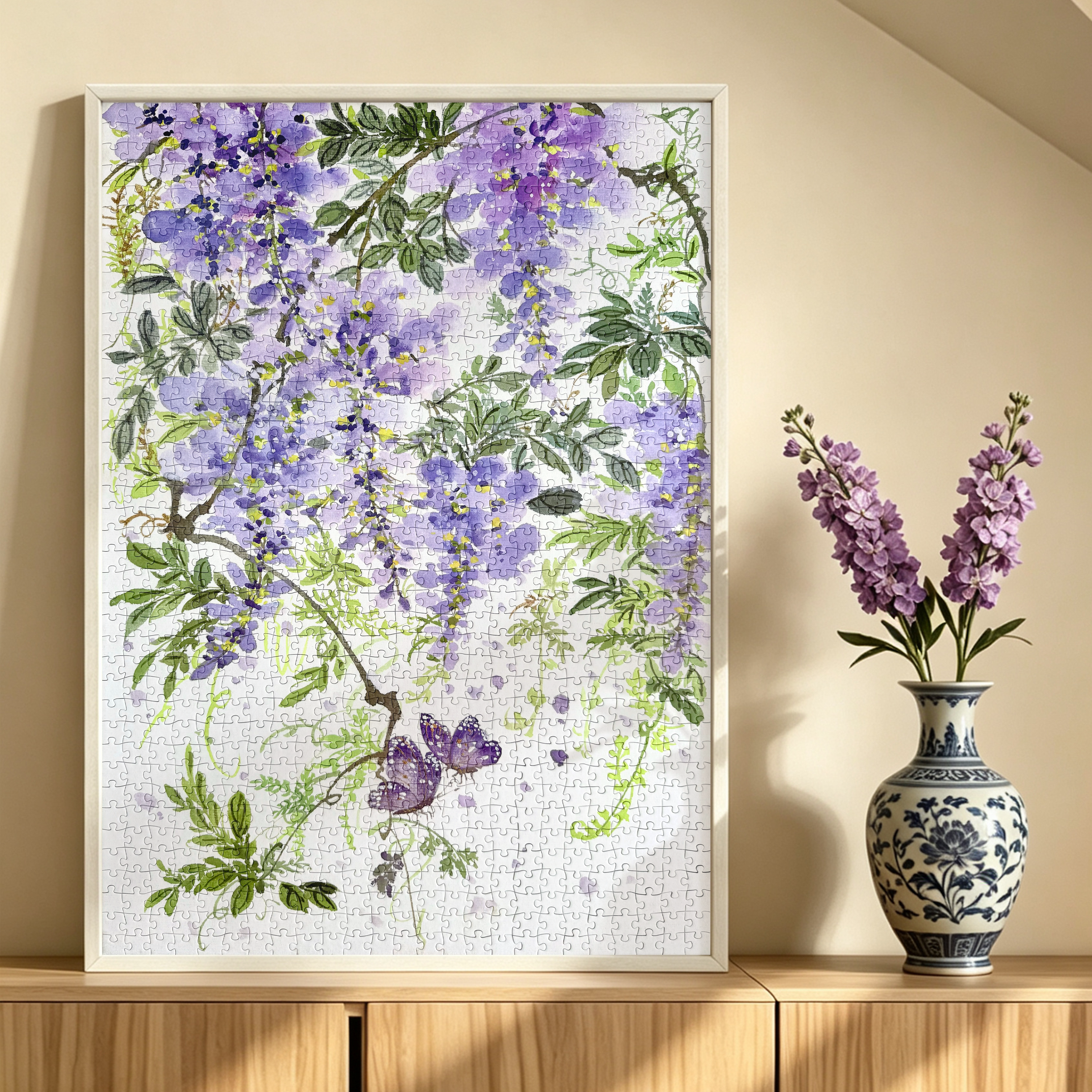 一帘幽梦，紫藤花开，蝴蝶入画来