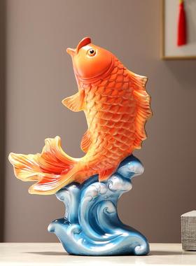 新中式创意陶瓷锦鲤鱼招财摆件玄关电视柜年年有余 余如鱼得水装