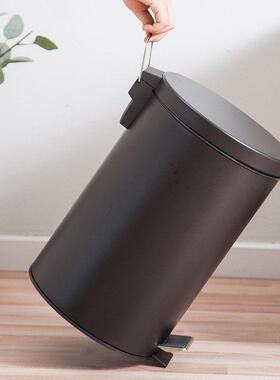 家用黑色哑光磨砂面圆形脚踏垃圾桶缓降静音收纳卫生桶带盖清洁桶