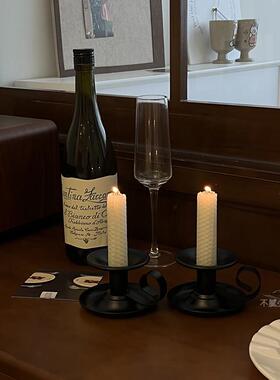 ins复古黑色铁艺手持烛台中古氛围感餐桌装饰摆件香薰蜡烛台座