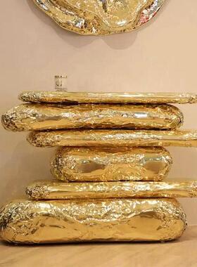 BOCADOLOBO轻奢高端玄关台别墅走廊入户不规则奢华黄铜艺术端景台