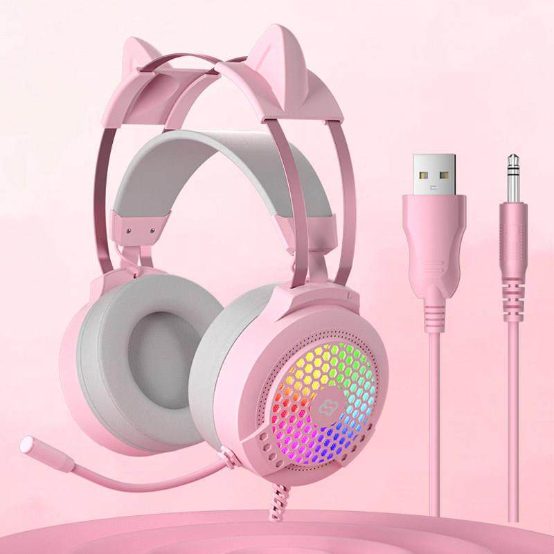 E21女生粉色头戴式耳机电竞游戏有线电脑笔记本耳麦带猫耳朵,影音电器,有线游戏耳机,淘宝优惠券,粉丝福利购,淘宝优惠卷