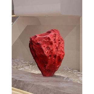 室内彷真悬空挂红色石头现代艺术装置售楼部样板房美术馆酒店摆件