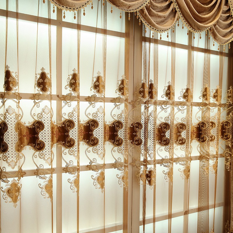定制客厅雪尼尔j大气欧式高档镂空绣花窗帘加厚遮光落地窗布成品
