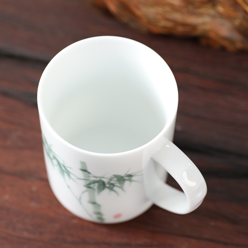 白玉瓷手绘陶瓷茶杯办公杯会议个人D水杯马克杯直桶杯中式梅兰竹