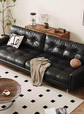 NTZ中古风云黑色沙发意式星极简油蜡艺沙发皮客厅户型复古现小代