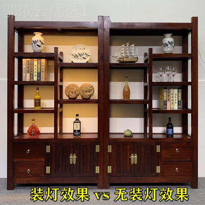 老船木博古架办展公室多宝阁新中式叶60704示柜实木书架隔置茶物
