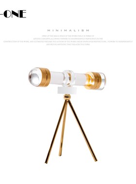 Rzone 现代轻奢摆件书房书桌面样板间高档黄铜水晶望远镜软装饰品