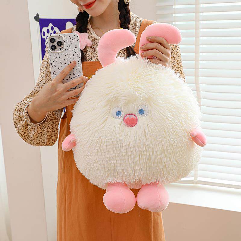 可爱白色精灵小怪兽抱枕靠垫超软毛绒玩具布娃娃玩偶床上睡觉搞怪