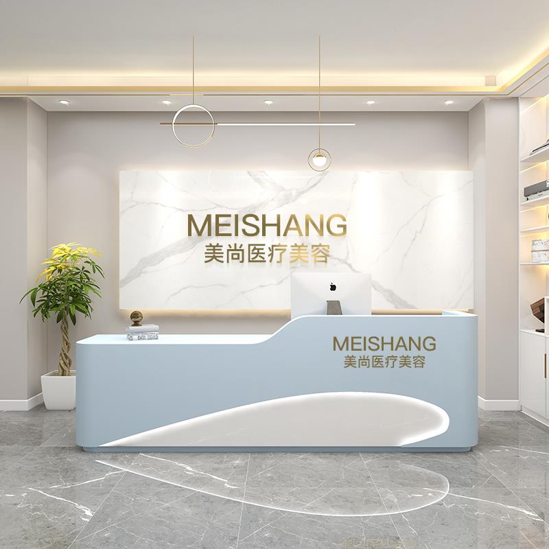简约现代公司前台接待台白色烤漆迎宾台酒店吧台美容院收银柜台创