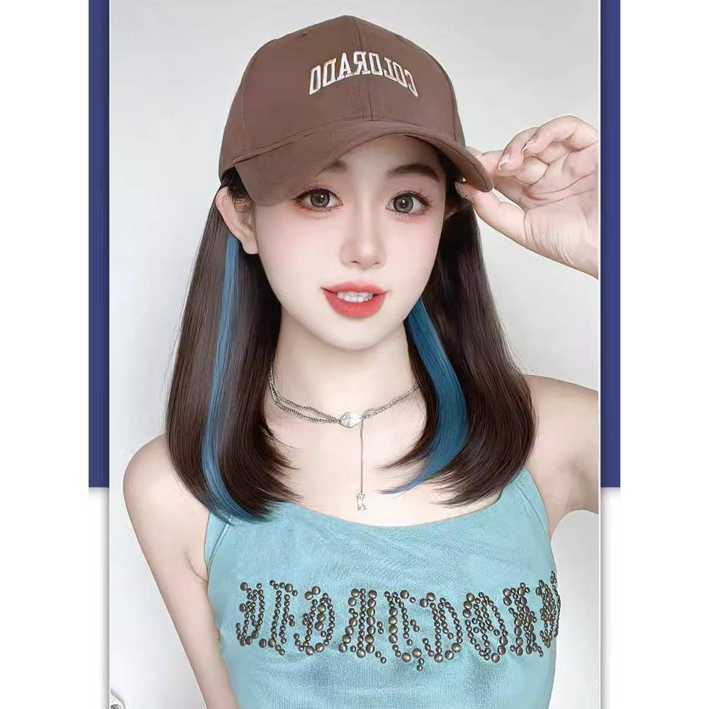 假发女性长发自然全头盖锁骨头发突出棒球帽假发一个完整的人的头