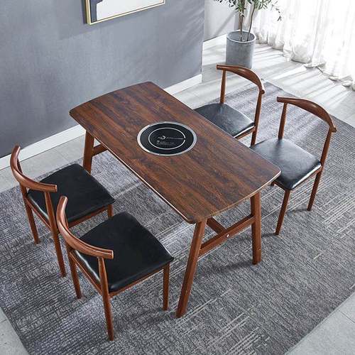 主炉题火锅桌子电桌磁烤肉一体串串香饮餐LZG桌长方餐形饭店椅组