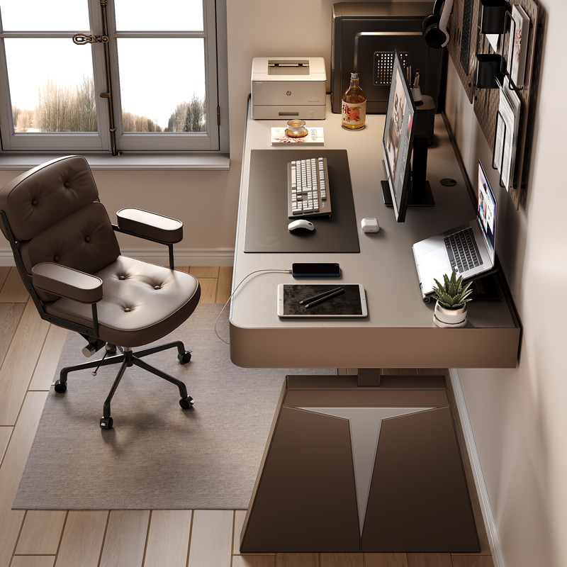 【国内发货】wzo智能书桌岩板极简设计师马鞍皮电动升降电脑桌