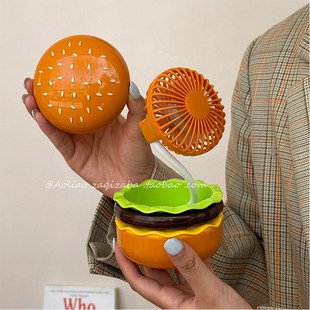 卡通宿舍桌面创意汉堡小风扇化妆镜usb生日礼物手持电风扇迷你扇