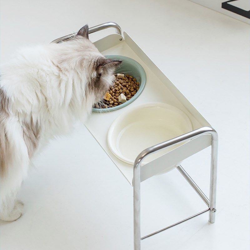 芝小麻猫咪小型犬不锈钢可调节碗架陶瓷猫碗斜口加高护颈猫食盆