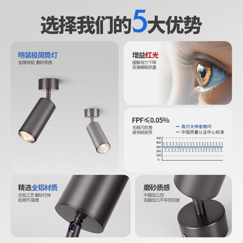 led明装可调角度射灯不锈钢中古风餐厅玄关背景调角度包豪斯射灯,家装灯饰光源,明装射灯,淘宝优惠券,粉丝福利购,淘宝优惠卷