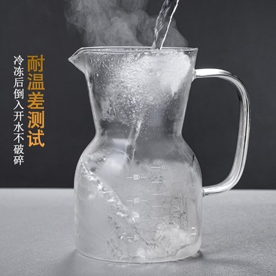 日式耐热玻璃咖啡壶大号手冲分享壶水壶带刻度牛奶壶不锈钢过滤网