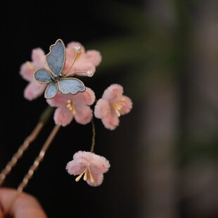 发簪 古风精致森系仙美儿童u型簪子 国风lolita头饰颤颤蝴蝶发饰