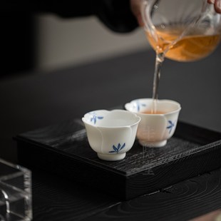 圭隐堂纯手绘蝴蝶兰花陶瓷茶杯家用单个主人杯小号品茗杯功夫茶具