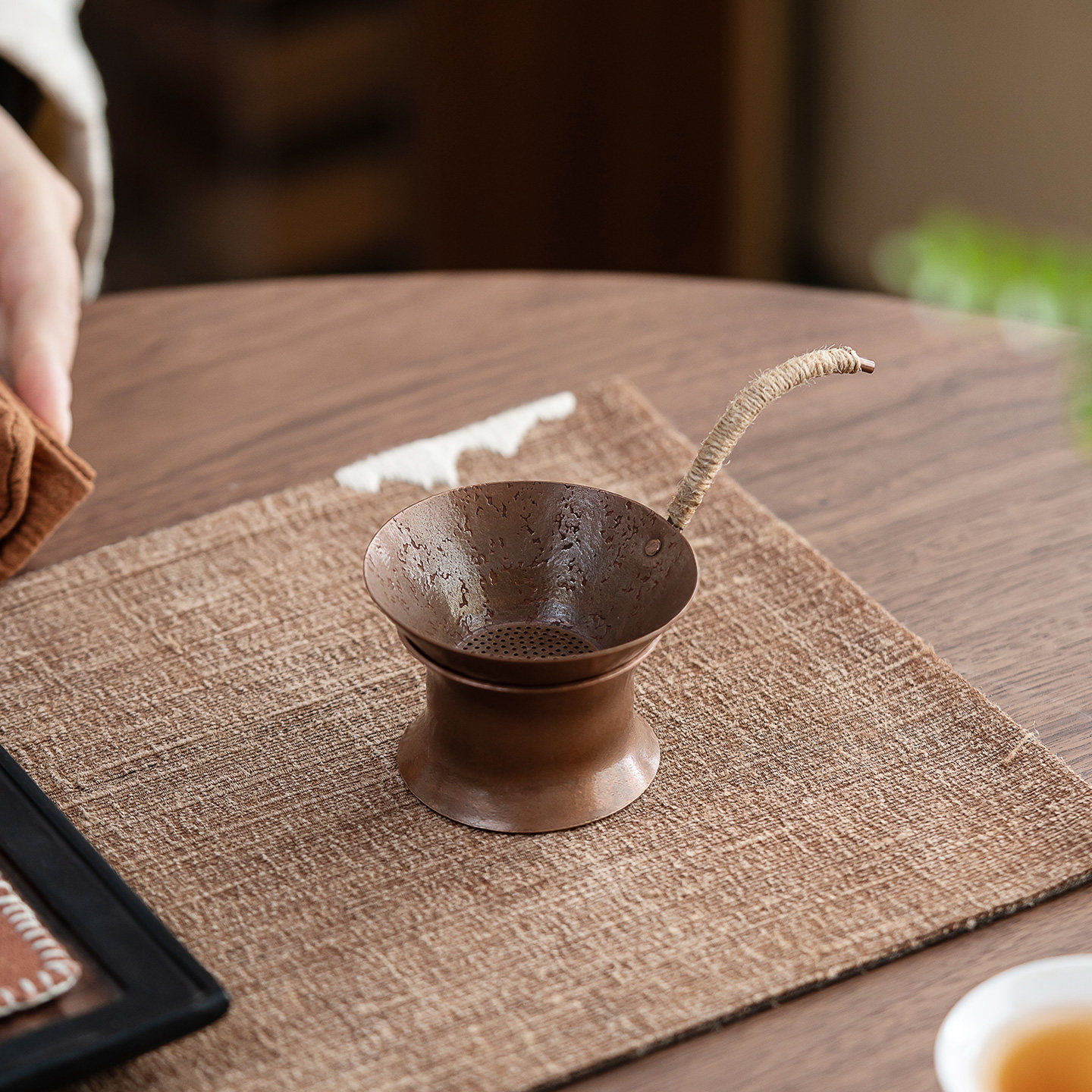 皓澜庭复古黄铜茶滤组合麻绳手柄茶滤茶叶过滤器家用茶器茶道配件