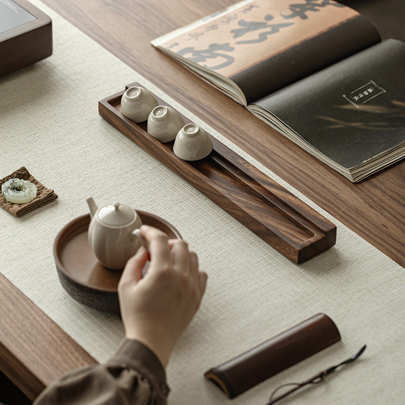 皓澜庭胡桃木茶杯收纳架实木复古沥水架家用杯子置物架茶道配件