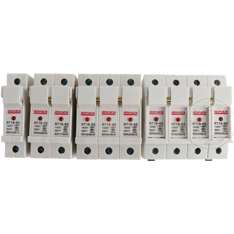 熔断器底座RT18-63qX带灯14*51三极导轨式保险丝座1P2P3P4P