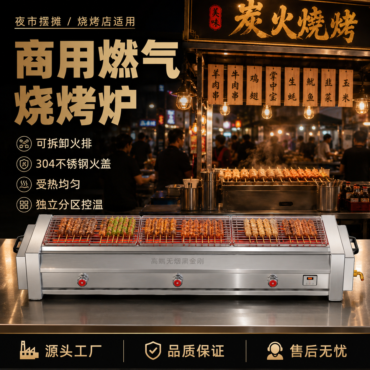 商用大火力黑金刚燃气烧烤炉不锈钢易清洁省气烤肉炉大排档摆摊用