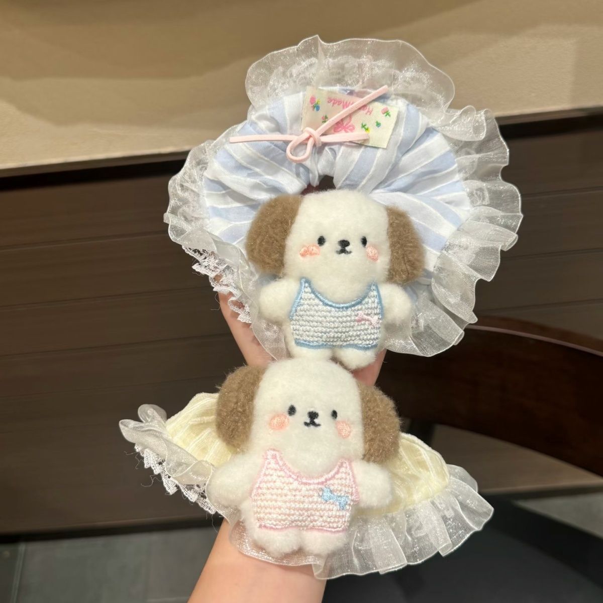 韩系风可爱小狗蕾丝学生花边蝴蝶结大肠发圈甜美发饰少女马尾头绳