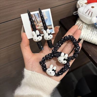 可爱蝴蝶结小兔子发圈ins少女黑色卡通发绳情侣闺蜜发圈超萌发饰