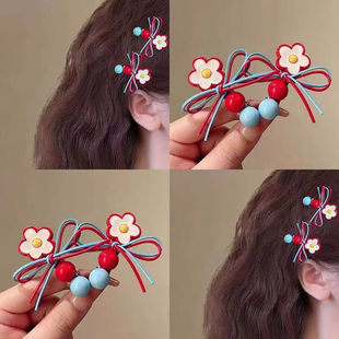 韩系红蓝撞色发夹小花蝴蝶结圆珠侧边夹头饰2025新款碎发刘海夹女