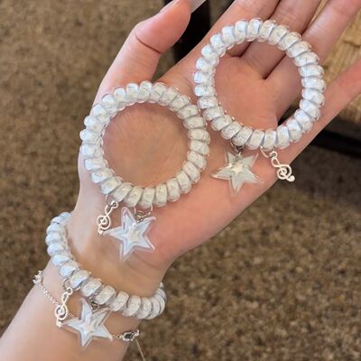 蓝色海盐星星电话夏日ins可爱少女心发圈头绳头发皮筋马尾发饰