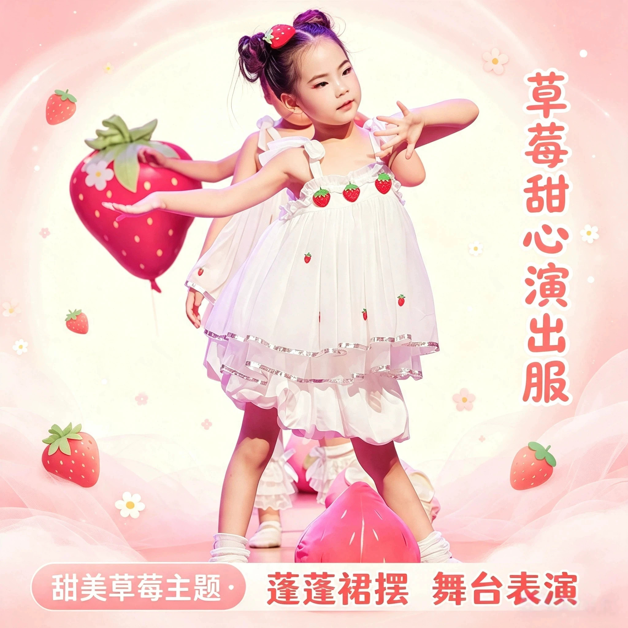 草莓派对儿童蓬蓬裙演出服粉莓女孩表演服小草莓可爱幼儿园舞蹈服