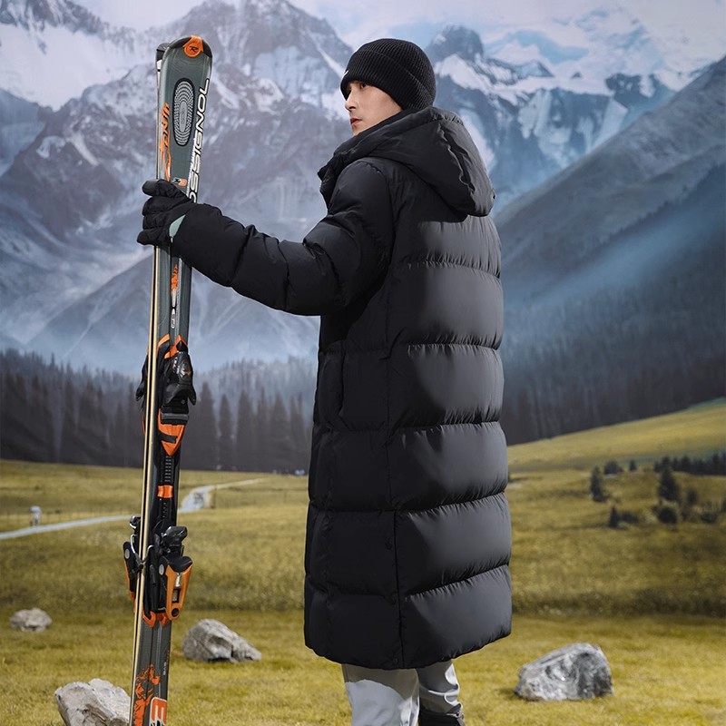 95白鸭绒连帽400G长款羽绒服